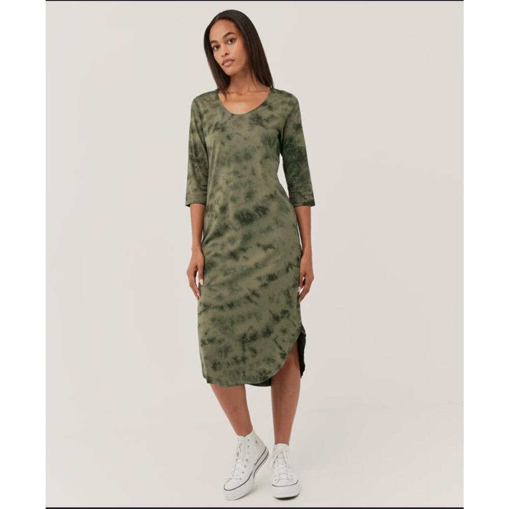 Pact Olive Green Tie-Dye Midi Dress